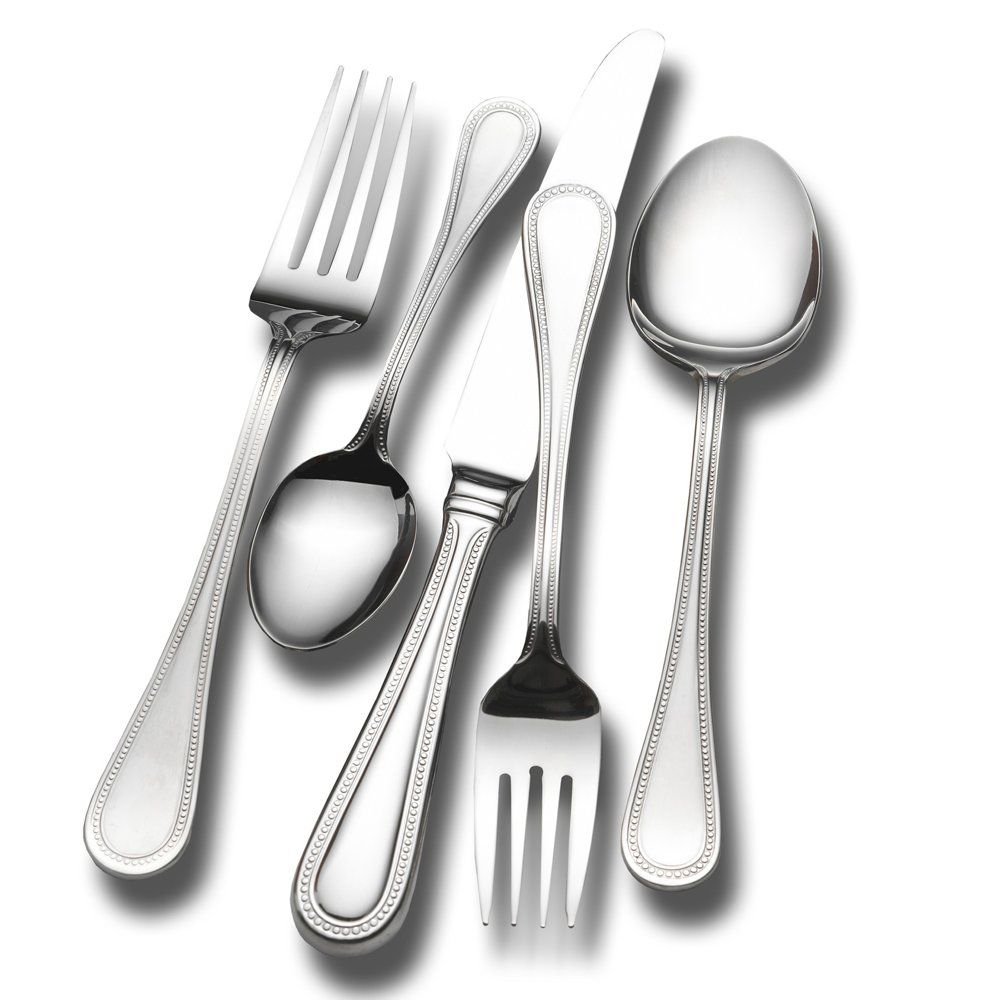 Wallace Continental Bead 65-Piece Flatware Set for 12-18/10 Stainless Steel Silverware Set with Beaded Handles